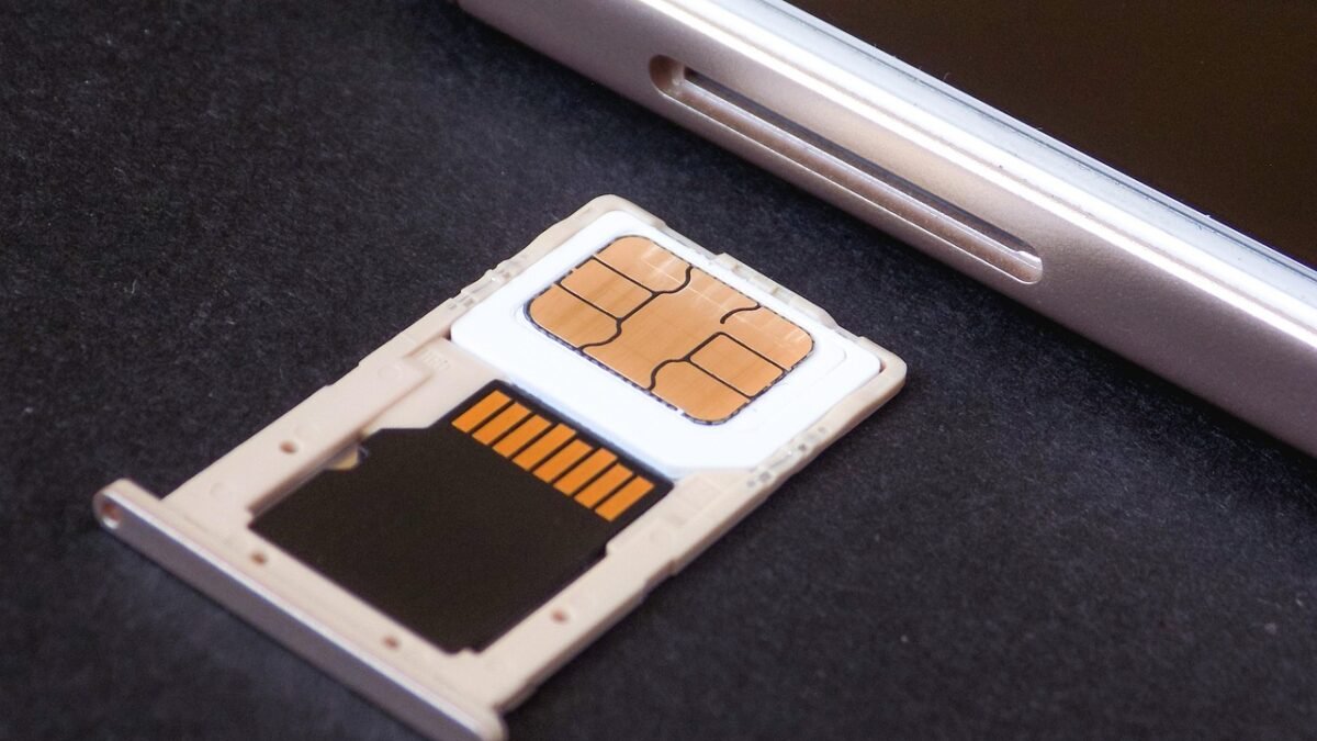 Phone SIM tray holding a nano SIM card and a microSD card